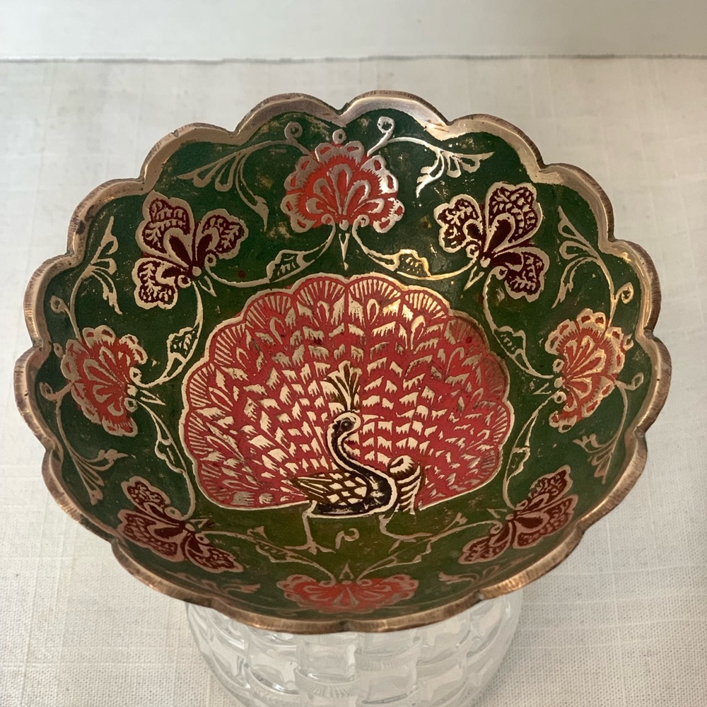 VINTAGE |  Brass Meenakari Peacock Bowl